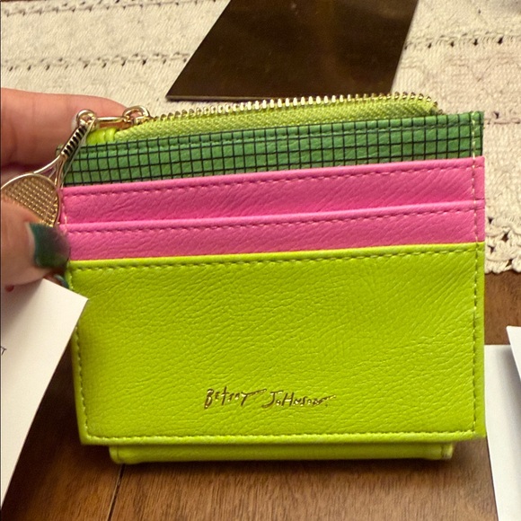 Betsy Johnson Tennis Court Green & Lime Small Wallet with Racket Accents - Picture 8 of 8